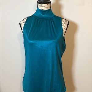 RICH TEAL SLEEVELESS SILKY MOCK TURTLENECK WORK OR PLAY TOP BY STUDIO 1940 SZ M